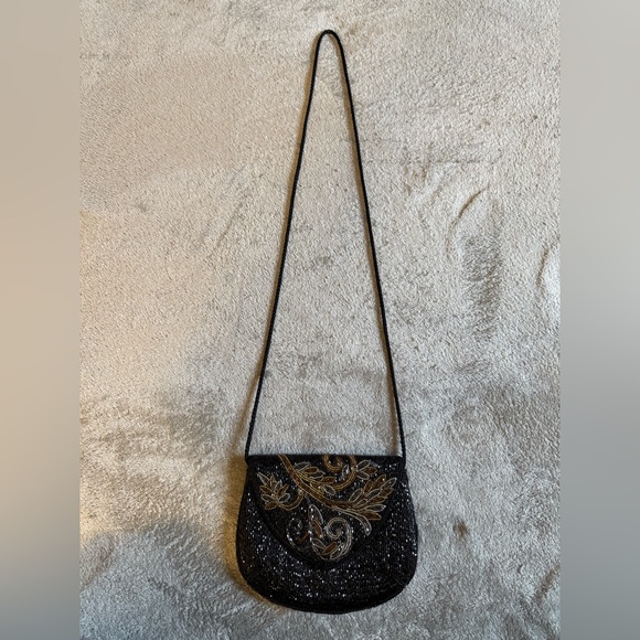 Carla Marchi Handbags - Vintage Carla Marchi Black and Gold Embellished Crossbody Bag